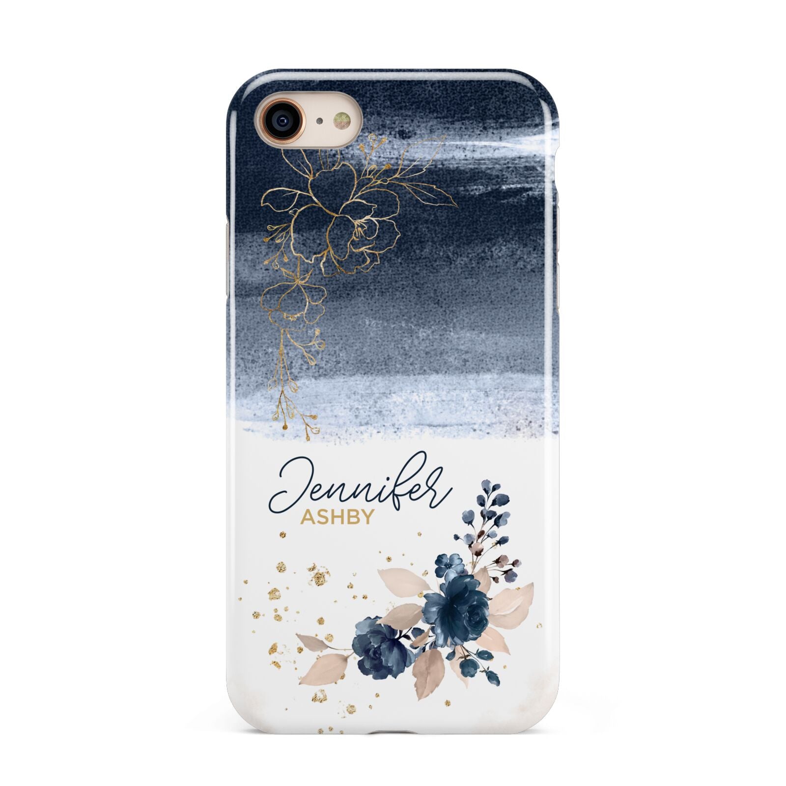 Personalised Blue Pink Watercolour iPhone 8 3D Tough Case on Gold Phone
