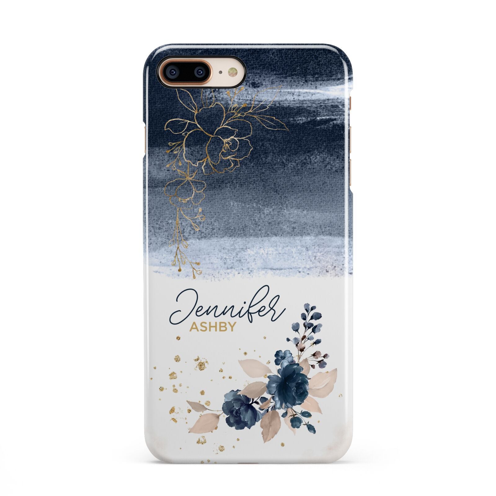 Personalised Blue Pink Watercolour iPhone 8 Plus 3D Snap Case on Gold Phone