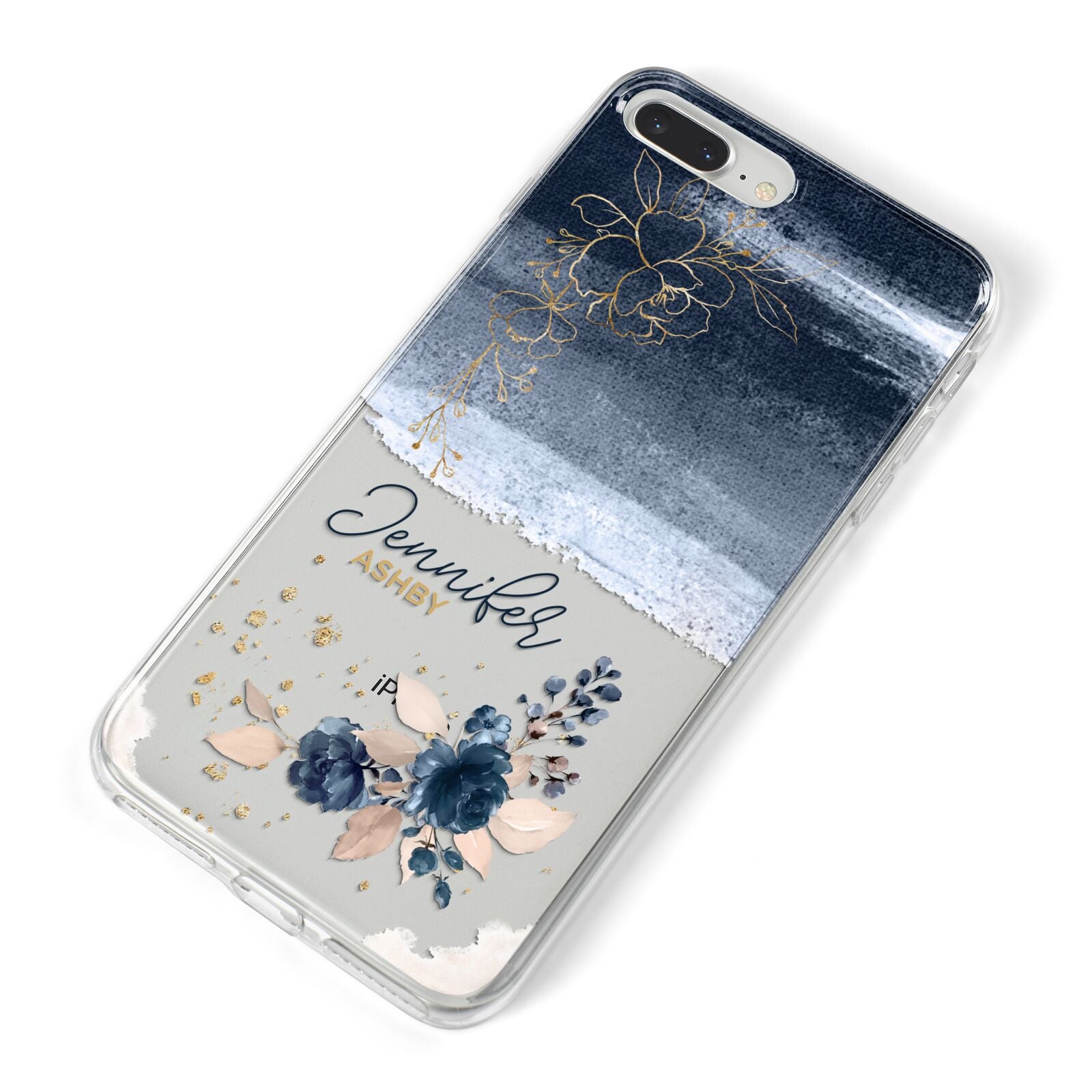 Personalised Blue Pink Watercolour iPhone 8 Plus Bumper Case on Silver iPhone Alternative Image