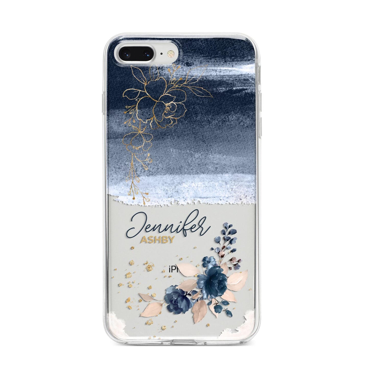 Personalised Blue Pink Watercolour iPhone 8 Plus Bumper Case on Silver iPhone