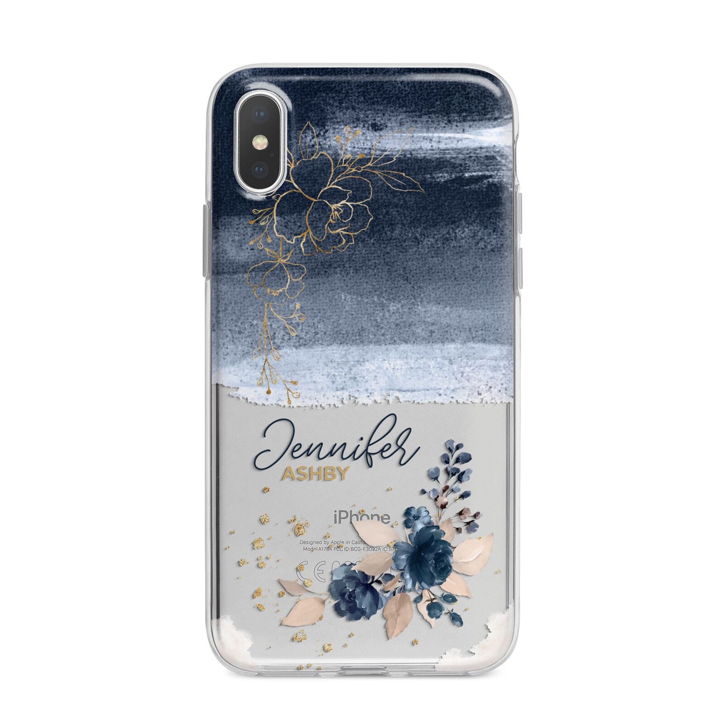 Personalised Blue Pink Watercolour iPhone X Bumper Case on Silver iPhone Alternative Image 1