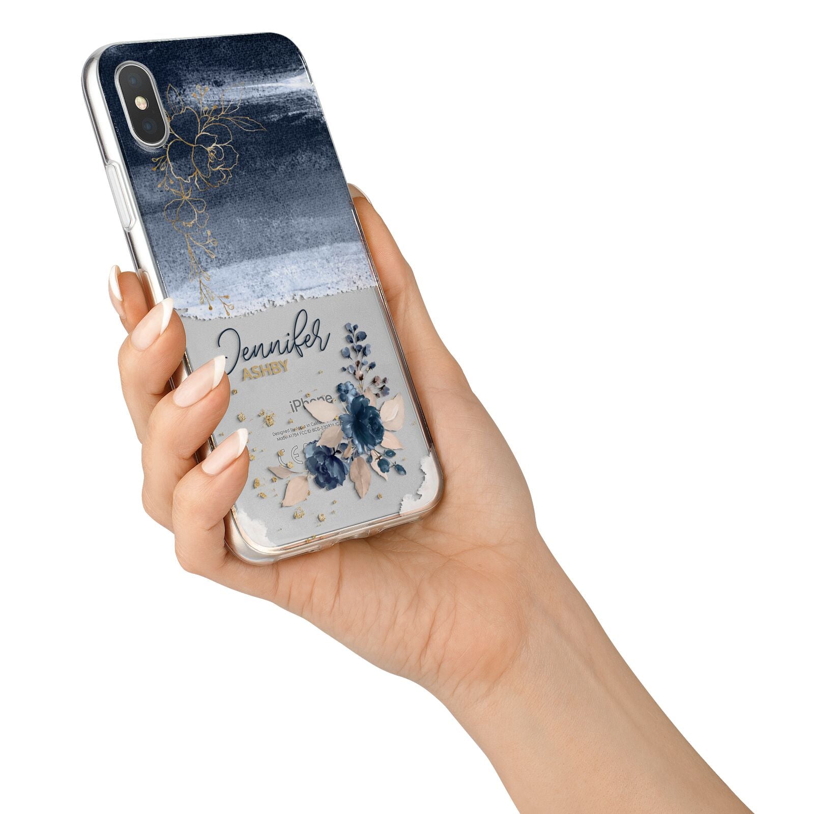 Personalised Blue Pink Watercolour iPhone X Bumper Case on Silver iPhone Alternative Image 2