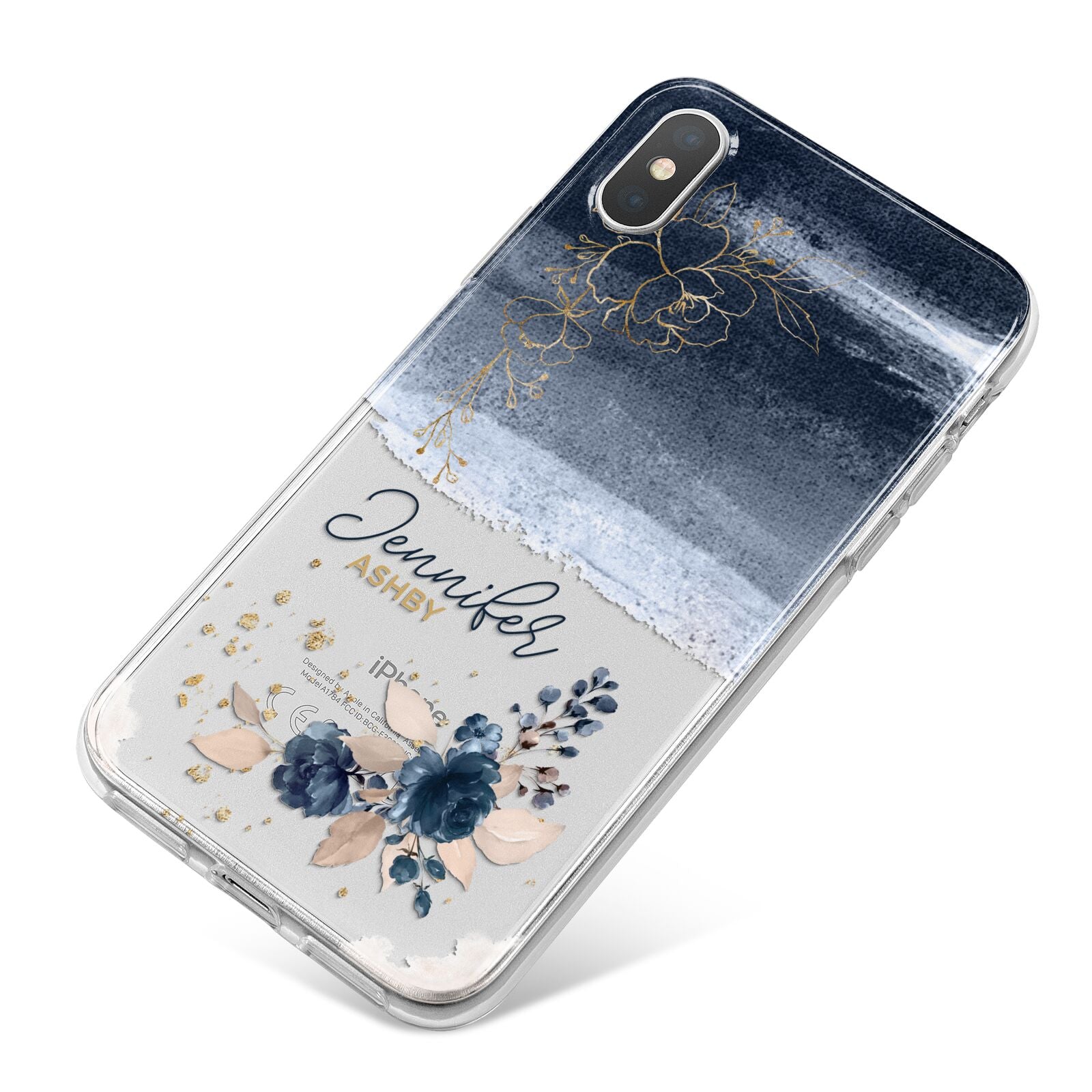 Personalised Blue Pink Watercolour iPhone X Bumper Case on Silver iPhone