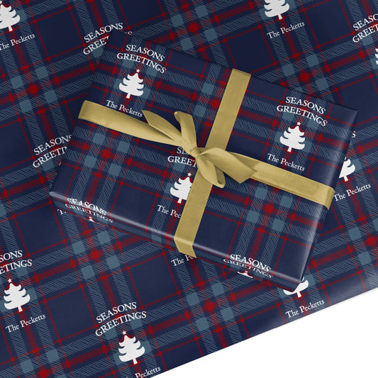 Personalised Blue Plaid Custom Wrapping Paper