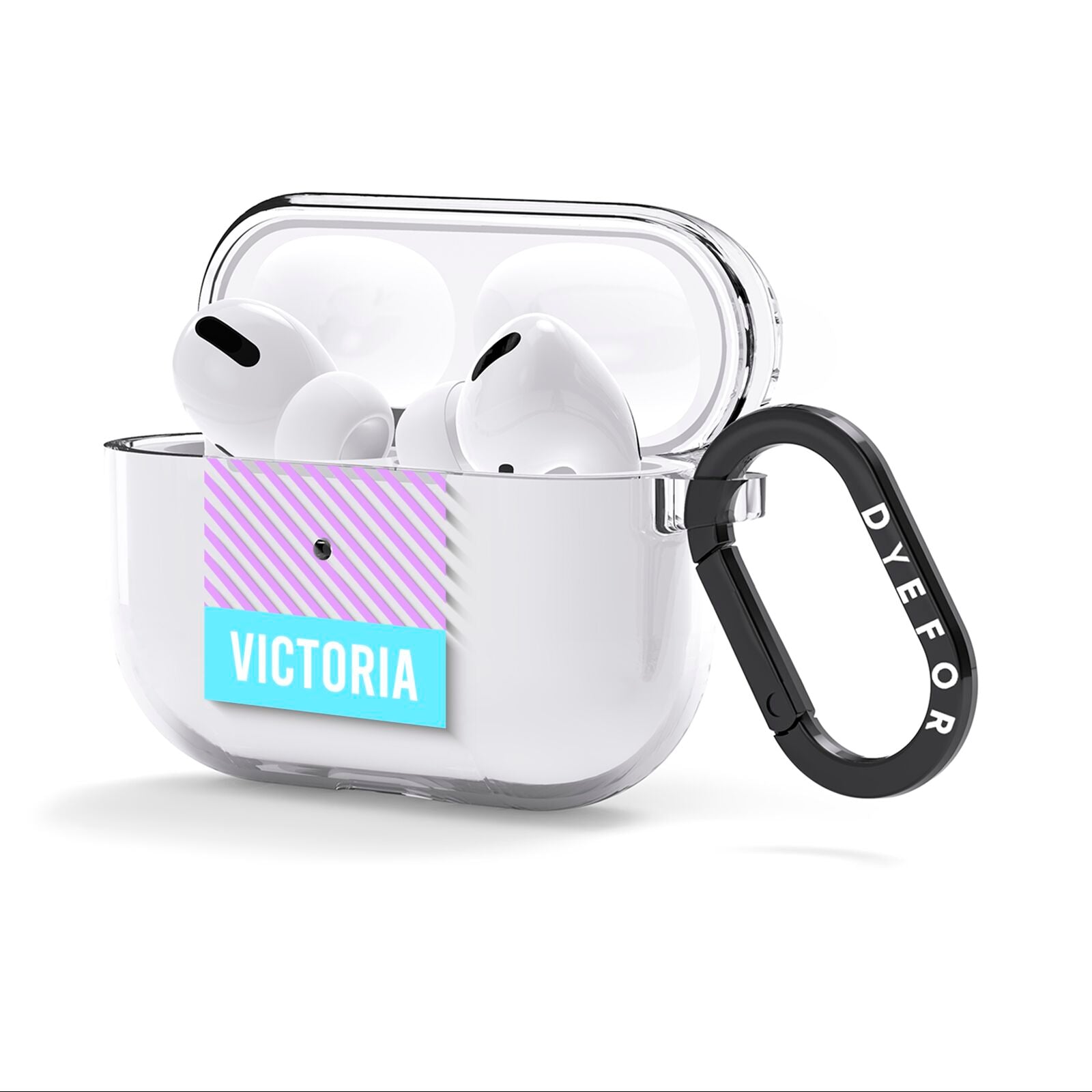 Personalised Blue Purple Stripes AirPods Clear Case 3rd Gen Side Image