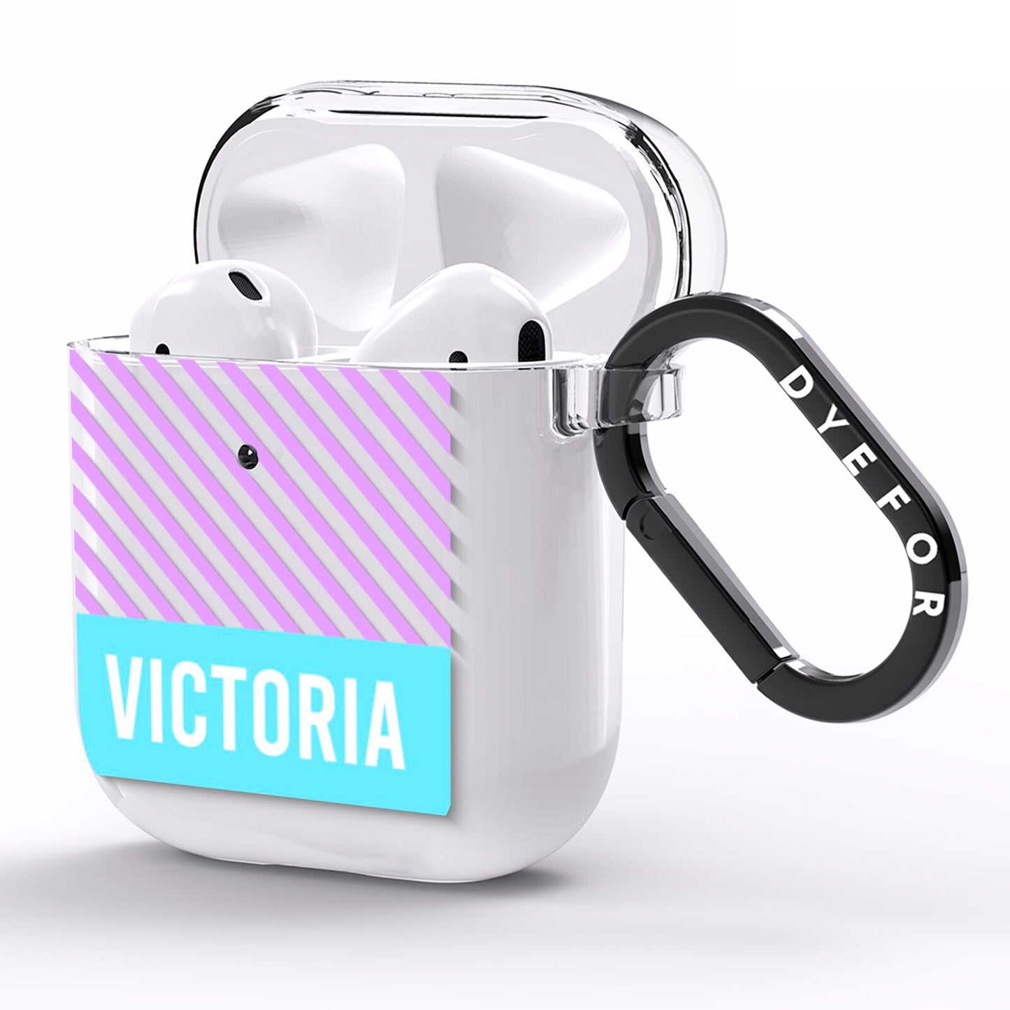 Personalised Blue Purple Stripes AirPods Clear Case Side Image