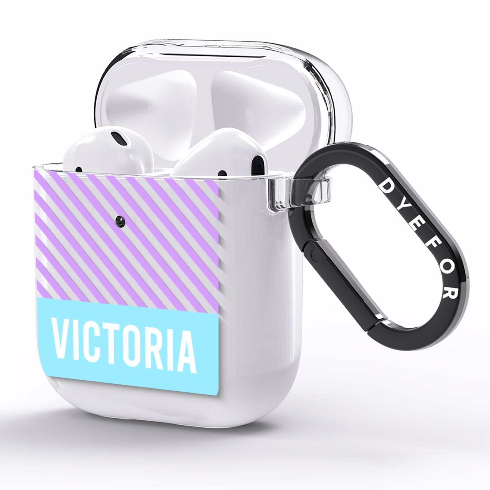 Personalised Blue Purple Stripes AirPods Clear Case Side Image