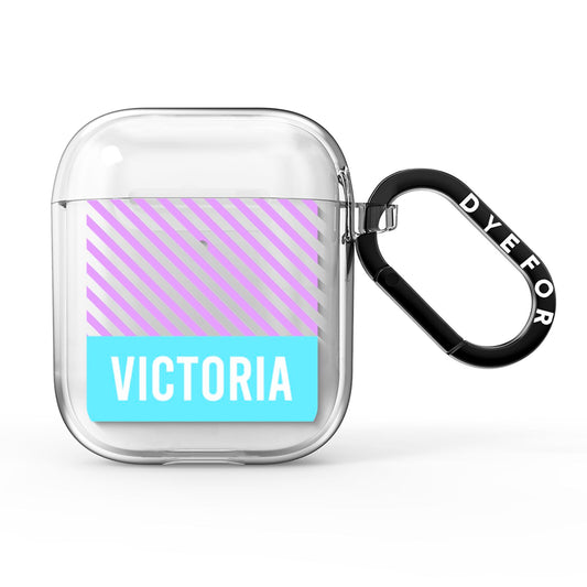 Personalised Blue Purple Stripes AirPods Clear Case