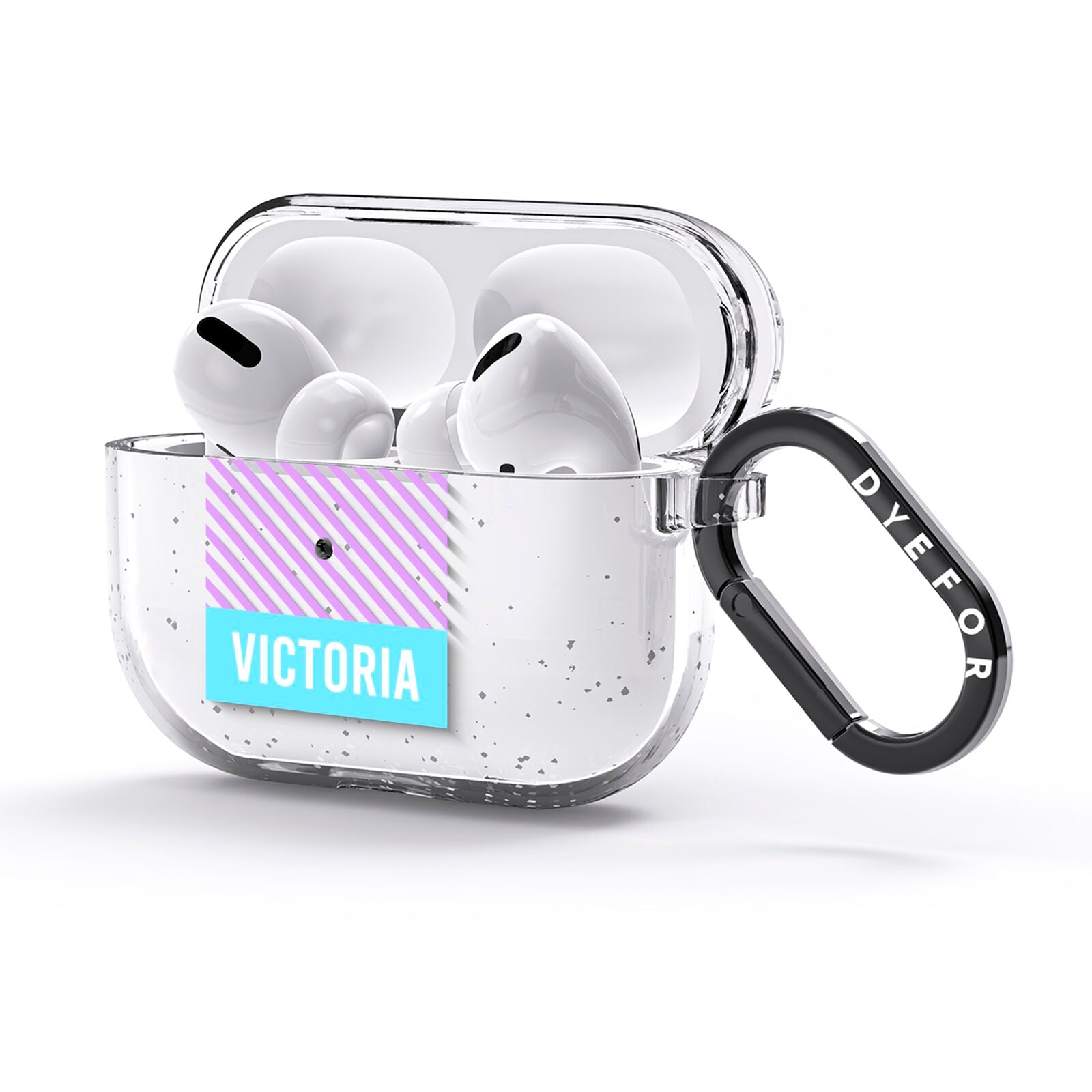 Personalised Blue Purple Stripes AirPods Glitter Case 3rd Gen Side Image