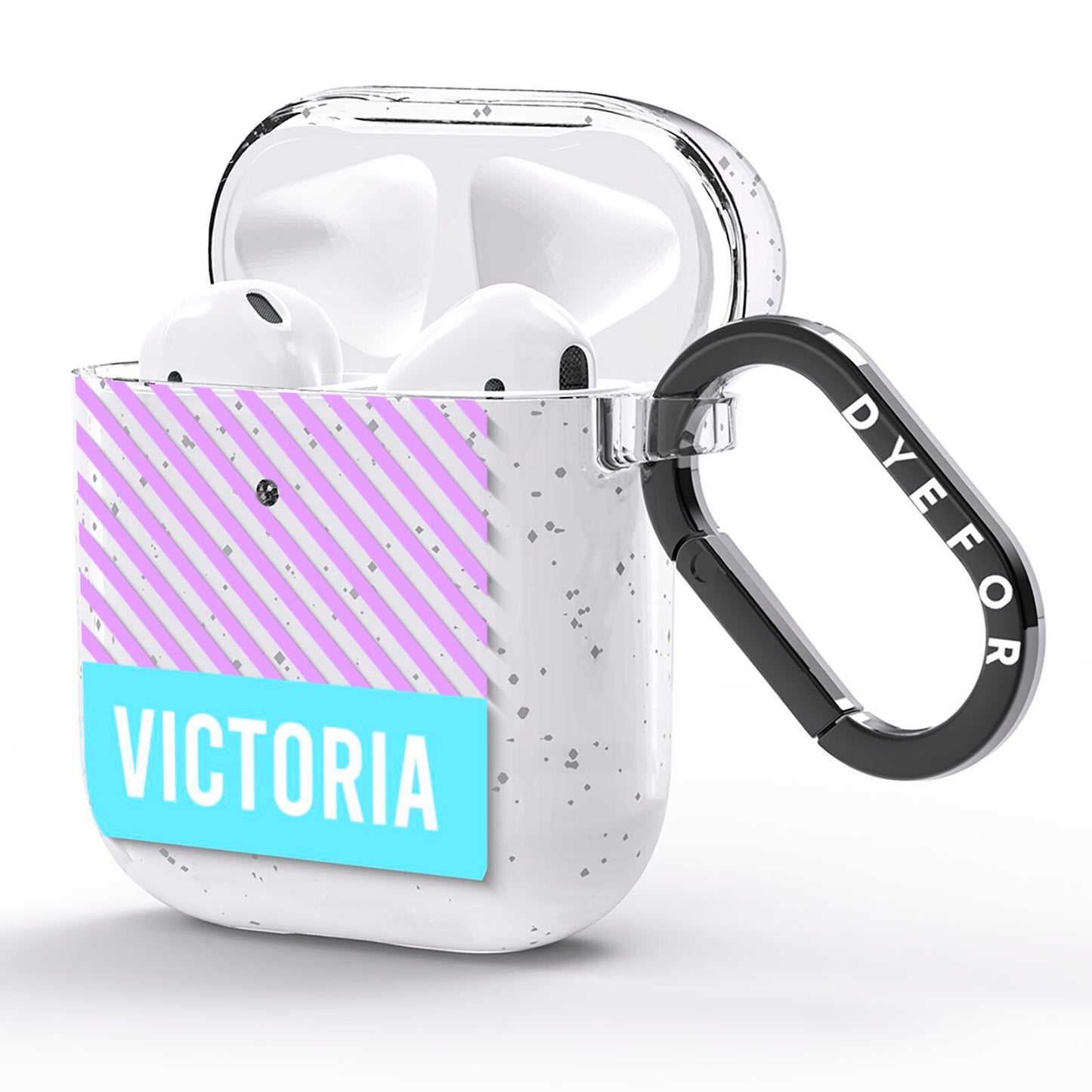 Personalised Blue Purple Stripes AirPods Glitter Case Side Image