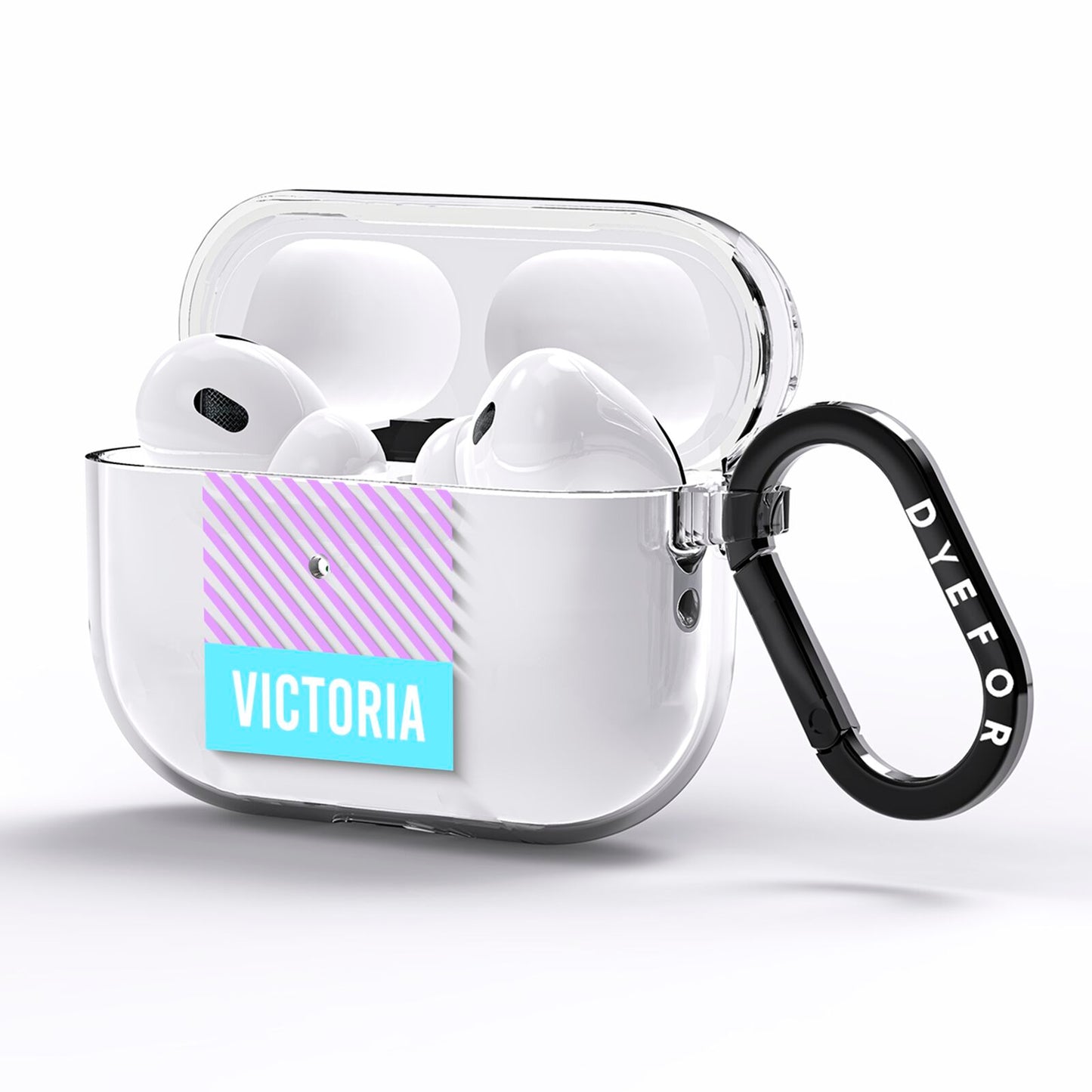 Personalised Blue Purple Stripes AirPods Pro Clear Case Side Image