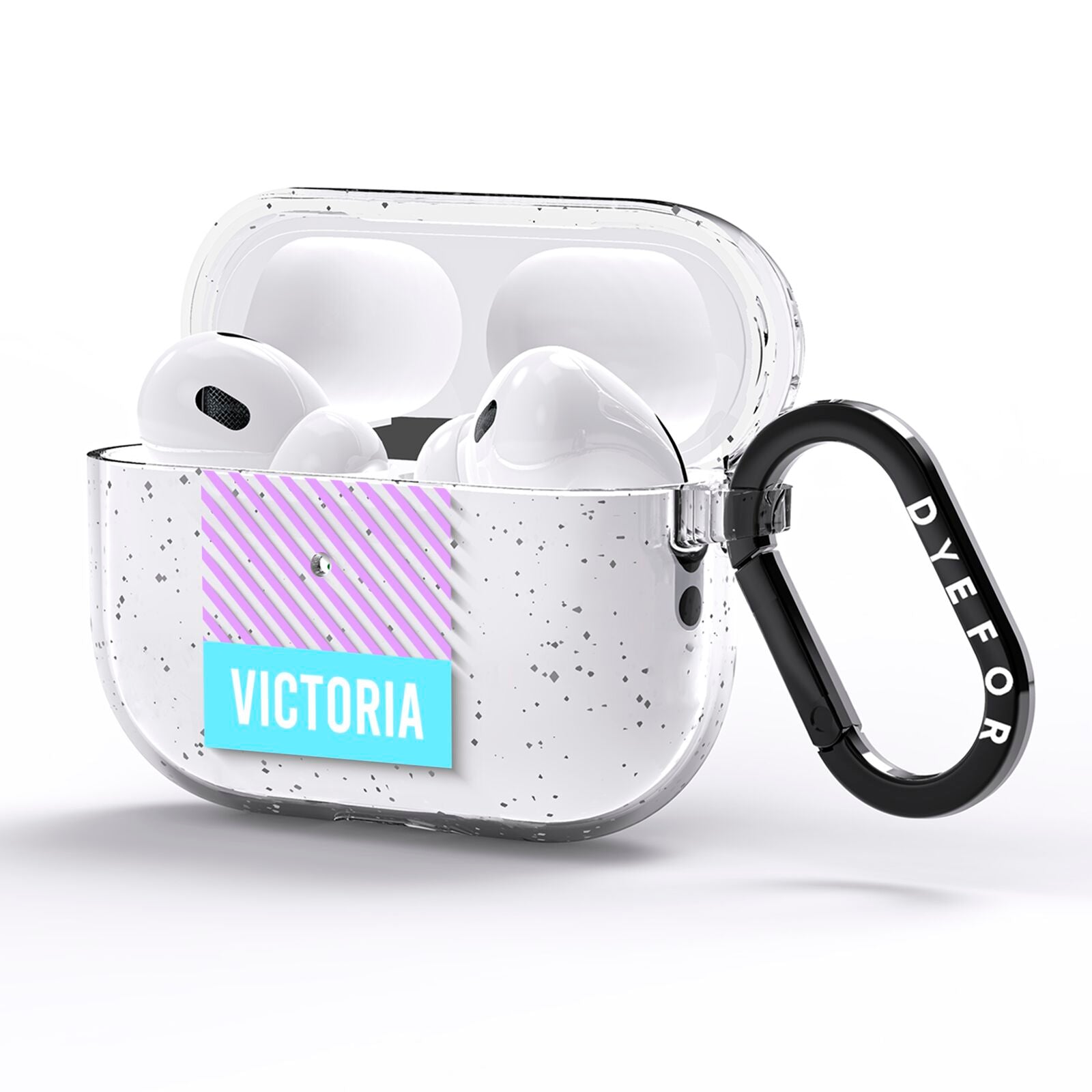 Personalised Blue Purple Stripes AirPods Pro Glitter Case Side Image