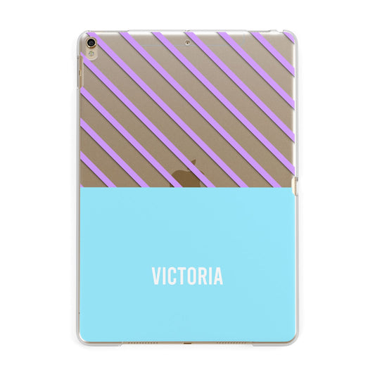 Personalised Blue Purple Stripes Apple iPad Gold Case