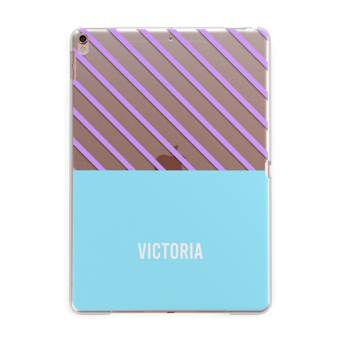 Personalised Blue Purple Stripes Apple iPad Rose Gold Case