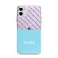 Personalised Blue Purple Stripes Apple iPhone 11 in White with Bumper Case