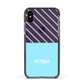 Personalised Blue Purple Stripes Apple iPhone Xs Impact Case Black Edge on Black Phone
