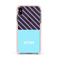Personalised Blue Purple Stripes Apple iPhone Xs Max Impact Case Pink Edge on Black Phone