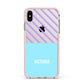 Personalised Blue Purple Stripes Apple iPhone Xs Max Impact Case Pink Edge on Silver Phone