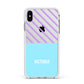 Personalised Blue Purple Stripes Apple iPhone Xs Max Impact Case White Edge on Silver Phone