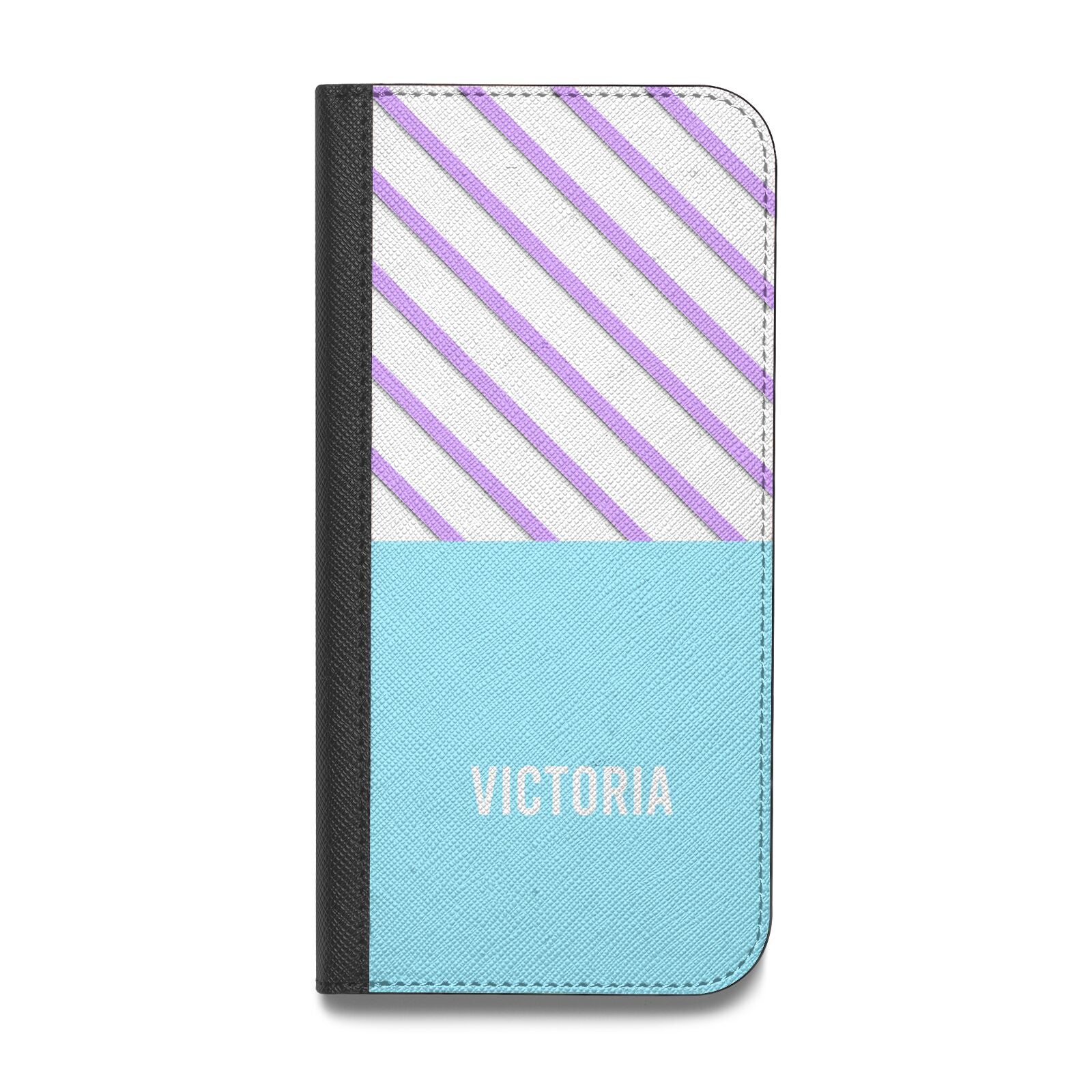 Personalised Blue Purple Stripes Vegan Leather Flip Samsung Case
