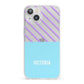 Personalised Blue Purple Stripes iPhone 13 Clear Bumper Case