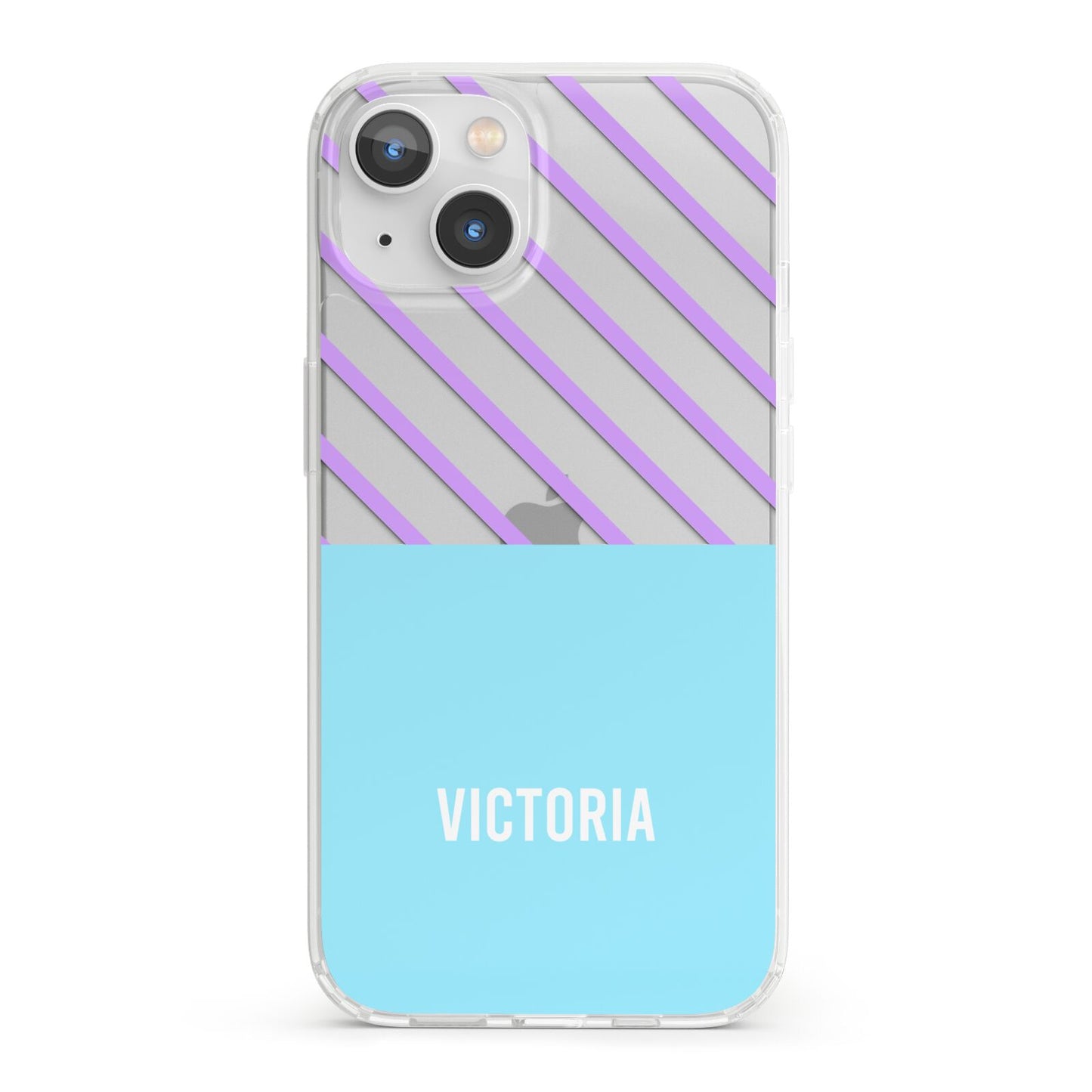 Personalised Blue Purple Stripes iPhone 13 Clear Bumper Case