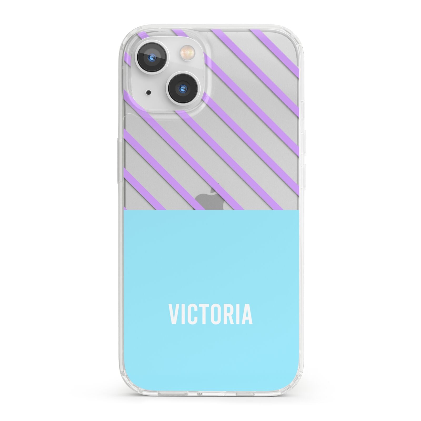 Personalised Blue Purple Stripes iPhone 13 Clear Bumper Case