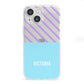 Personalised Blue Purple Stripes iPhone 13 Mini Clear Bumper Case