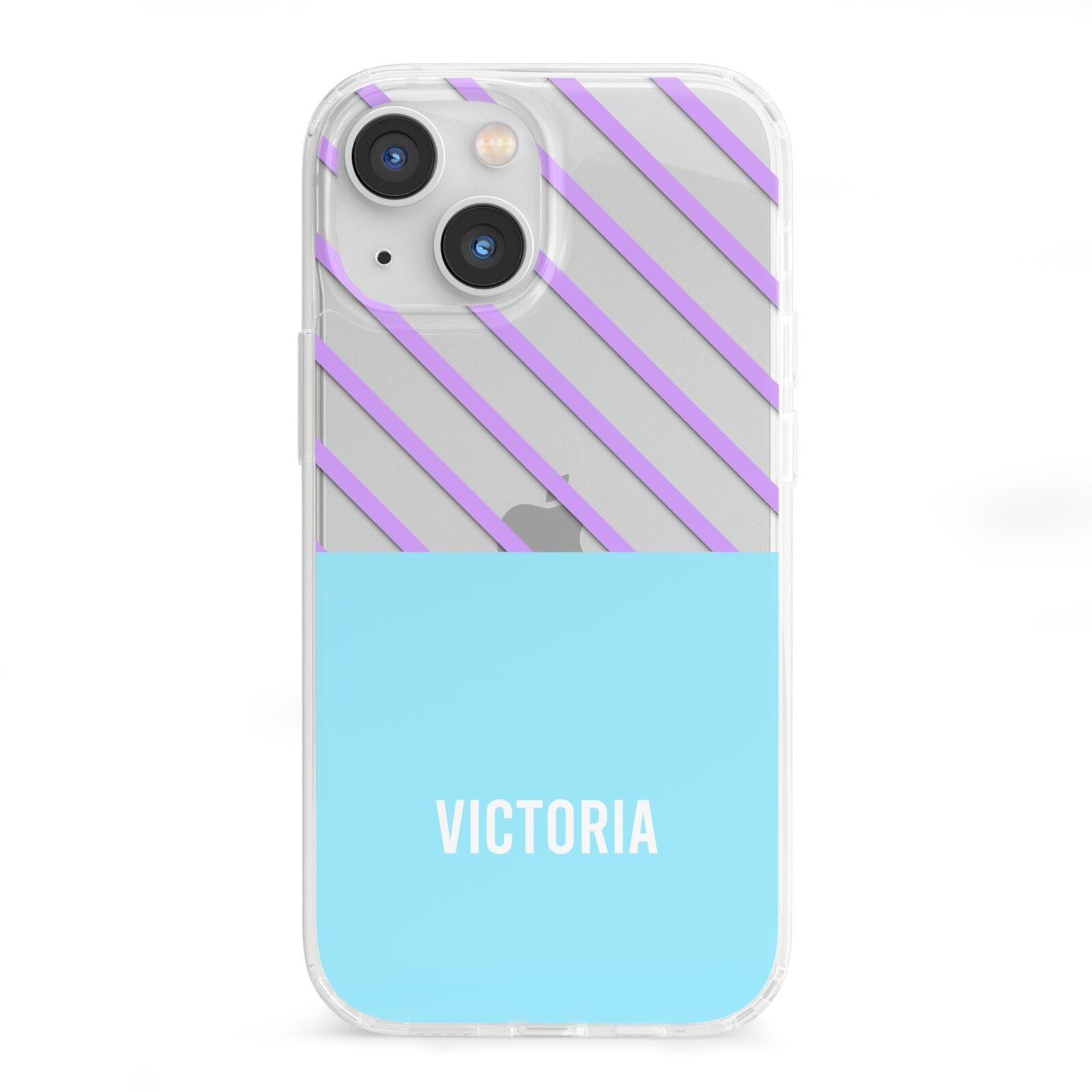 Personalised Blue Purple Stripes iPhone 13 Mini Clear Bumper Case