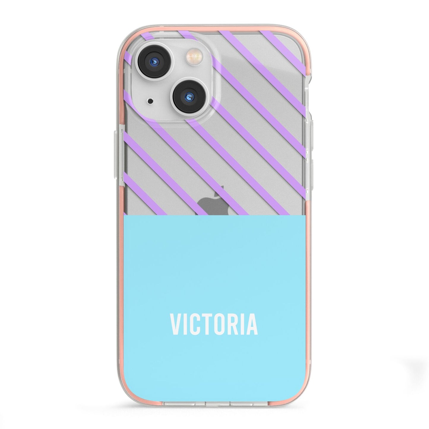 Personalised Blue Purple Stripes iPhone 13 Mini TPU Impact Case with Pink Edges