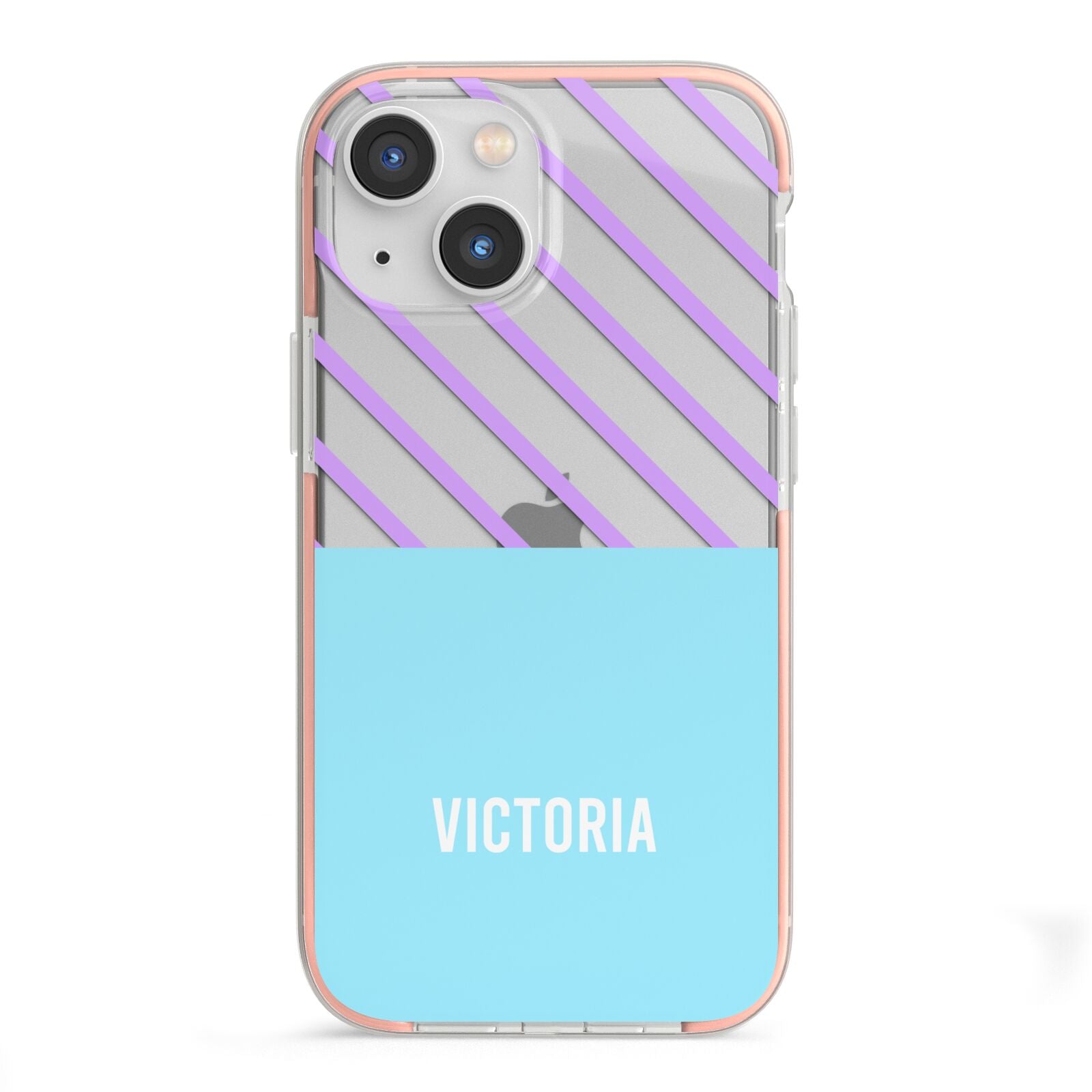 Personalised Blue Purple Stripes iPhone 13 Mini TPU Impact Case with Pink Edges