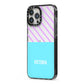 Personalised Blue Purple Stripes iPhone 13 Pro Max Black Impact Case Side Angle on Silver phone