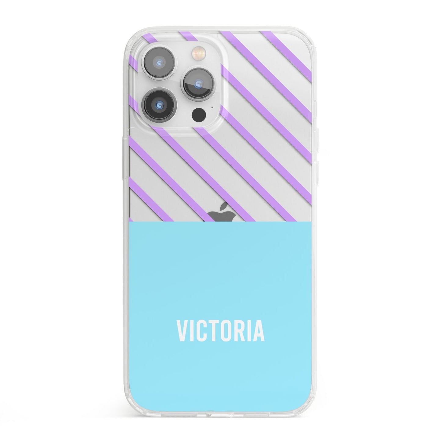 Personalised Blue Purple Stripes iPhone 13 Pro Max Clear Bumper Case