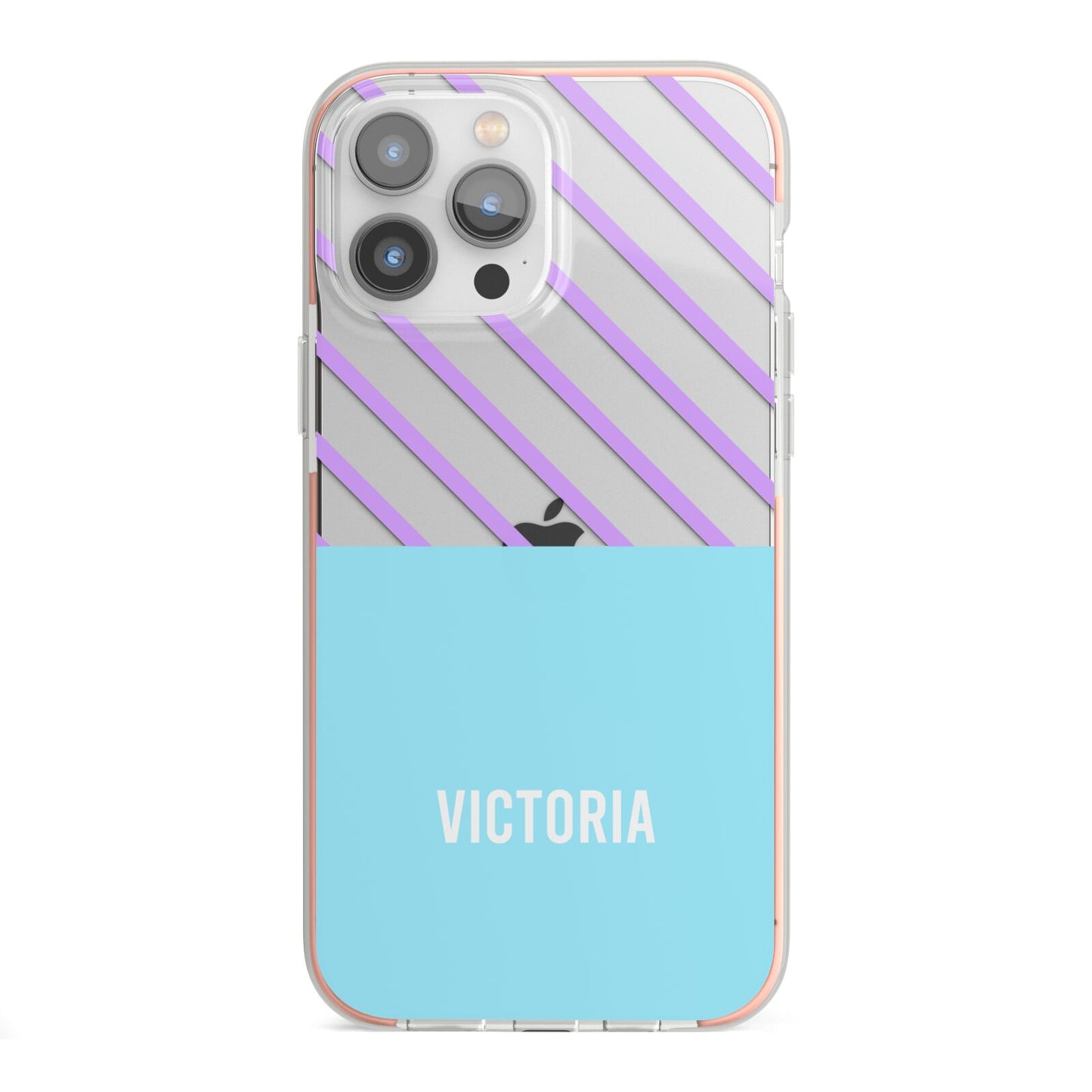Personalised Blue Purple Stripes iPhone 13 Pro Max TPU Impact Case with Pink Edges