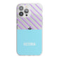 Personalised Blue Purple Stripes iPhone 13 Pro Max TPU Impact Case with White Edges
