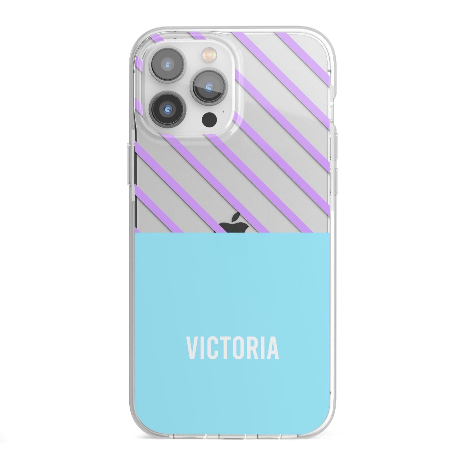 Personalised Blue Purple Stripes iPhone 13 Pro Max TPU Impact Case with White Edges