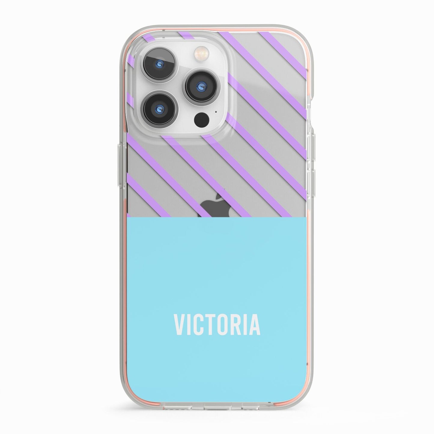 Personalised Blue Purple Stripes iPhone 13 Pro TPU Impact Case with Pink Edges