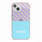 Personalised Blue Purple Stripes iPhone 13 TPU Impact Case with Pink Edges
