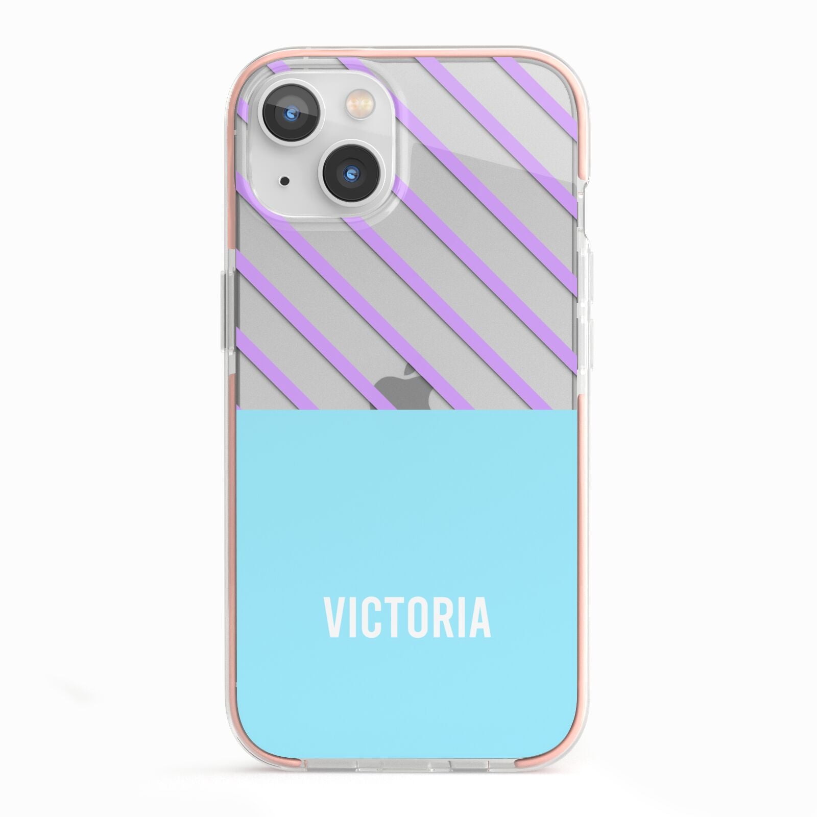 Personalised Blue Purple Stripes iPhone 13 TPU Impact Case with Pink Edges