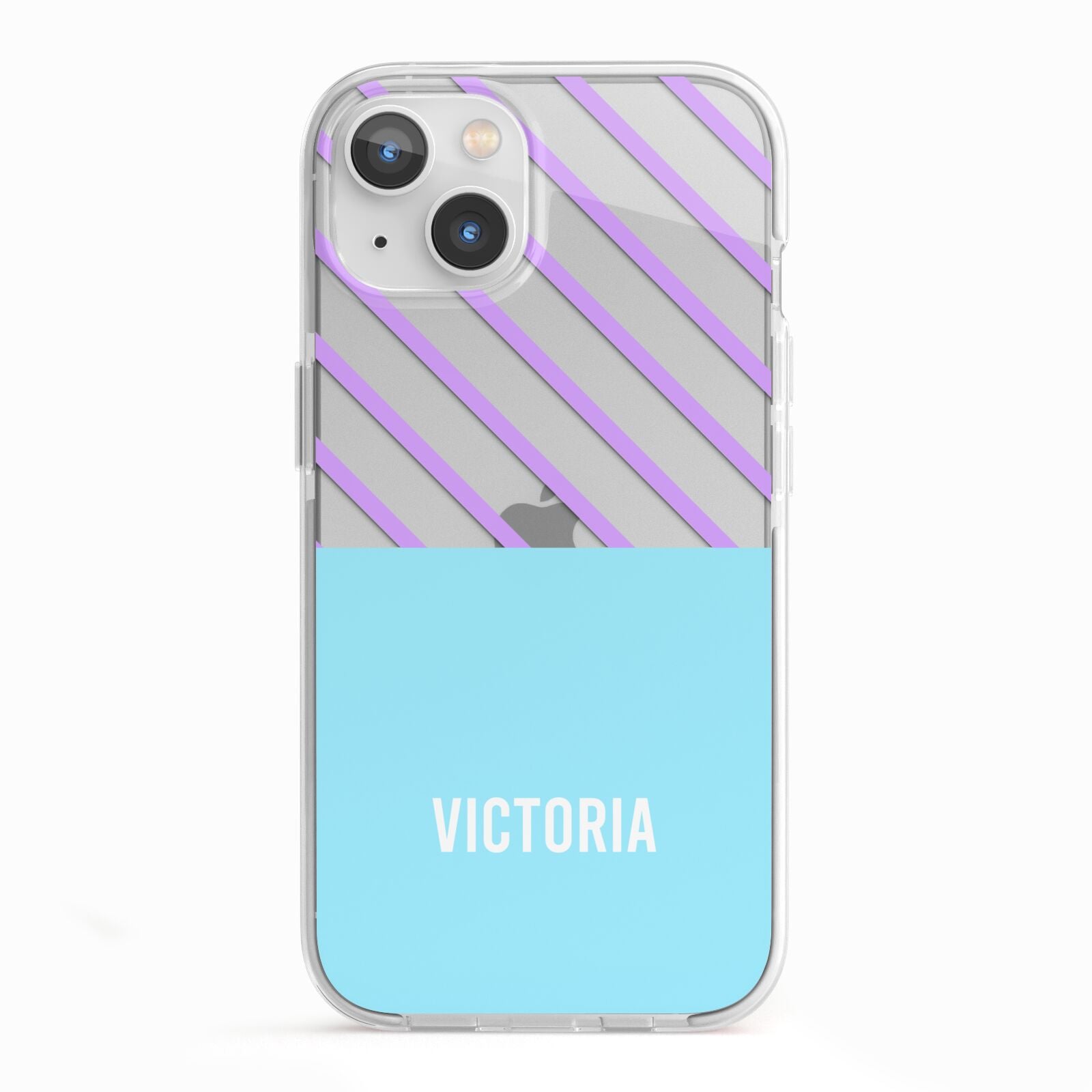 Personalised Blue Purple Stripes iPhone 13 TPU Impact Case with White Edges