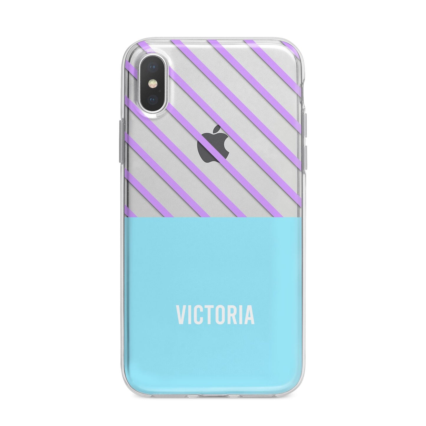 Personalised Blue Purple Stripes iPhone X Bumper Case on Silver iPhone Alternative Image 1