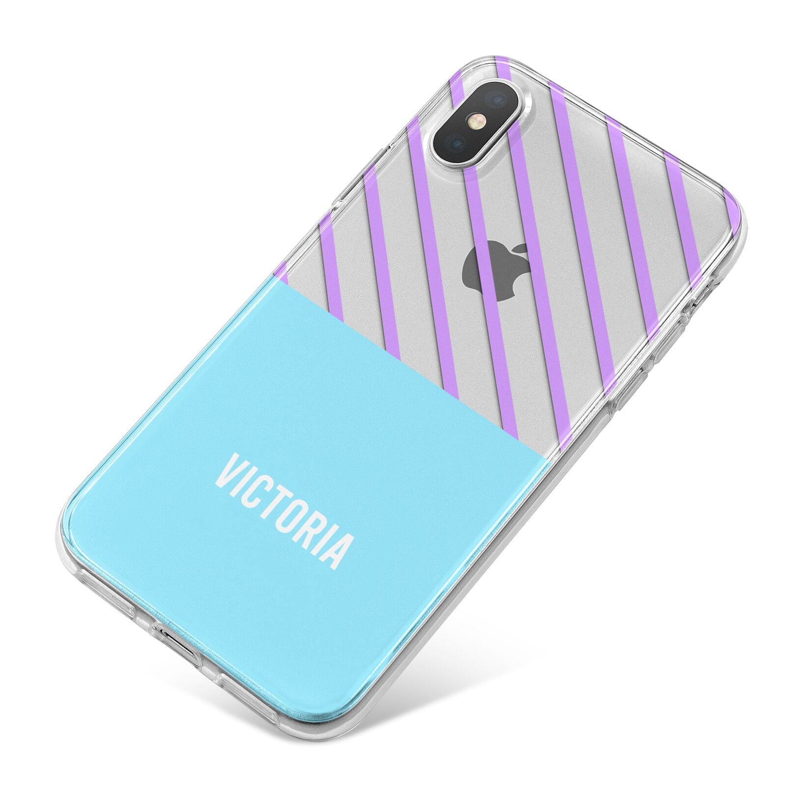 Personalised Blue Purple Stripes iPhone X Bumper Case on Silver iPhone