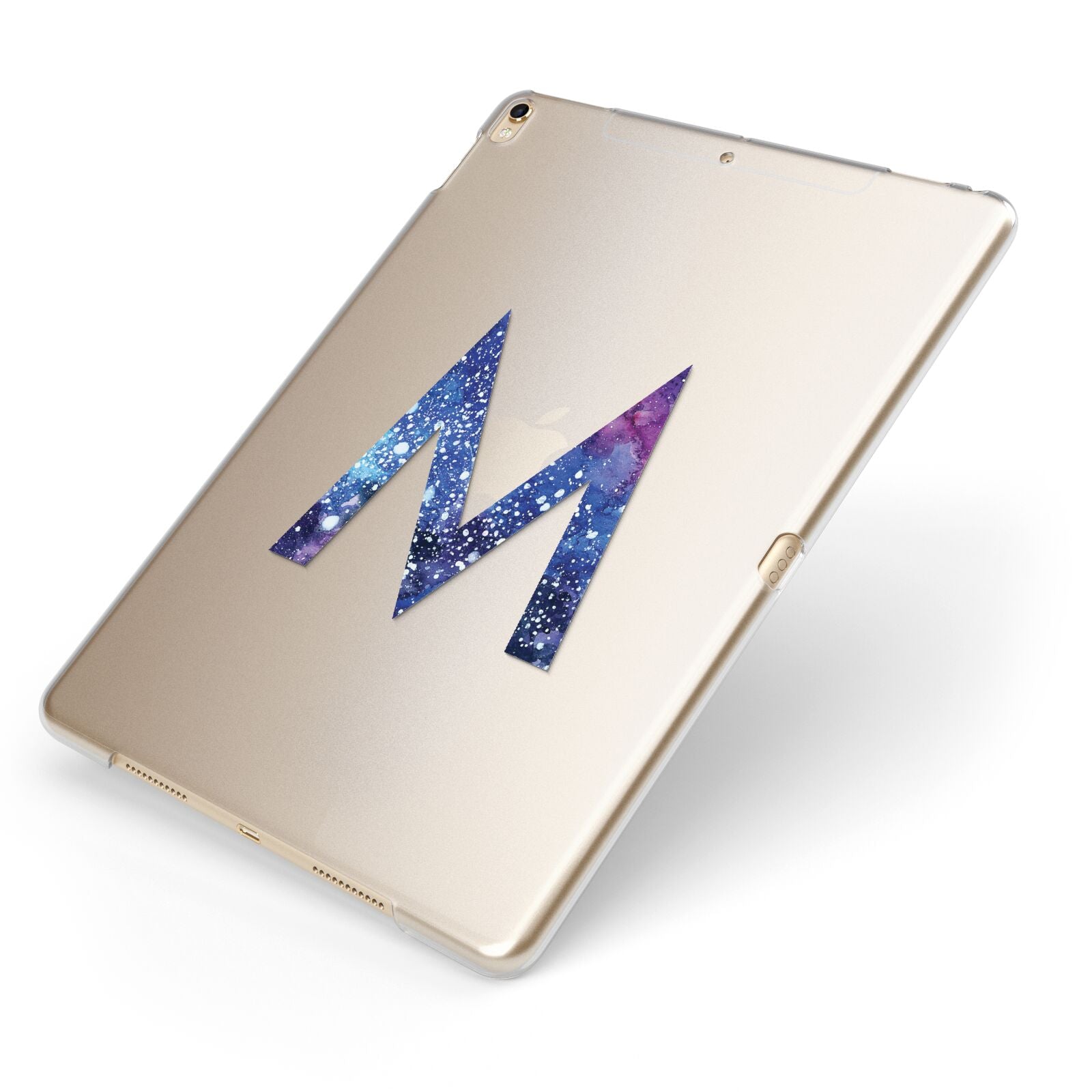 Personalised Blue Space Initial Clear Custom Apple iPad Case on Gold iPad Side View