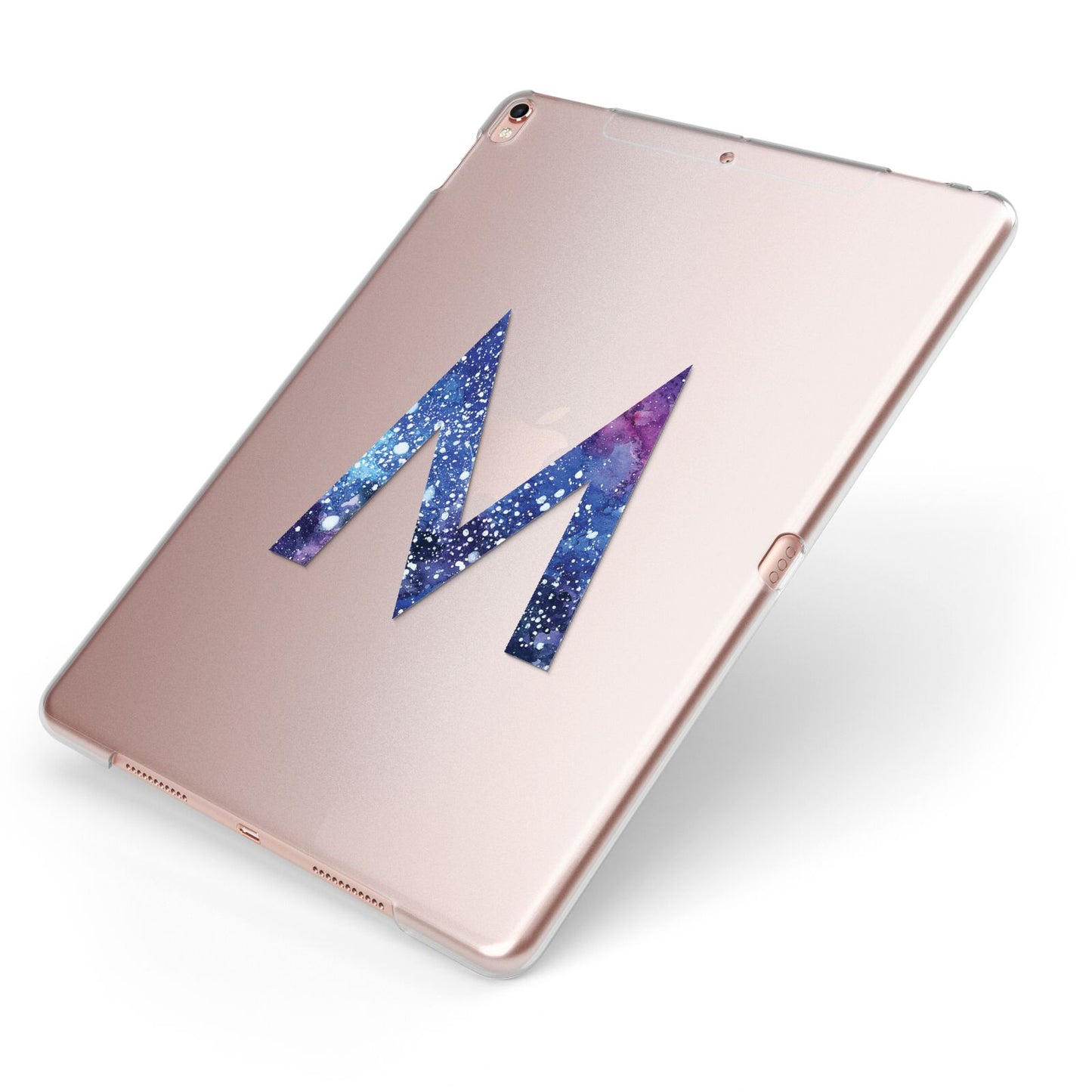 Personalised Blue Space Initial Clear Custom Apple iPad Case on Rose Gold iPad Side View