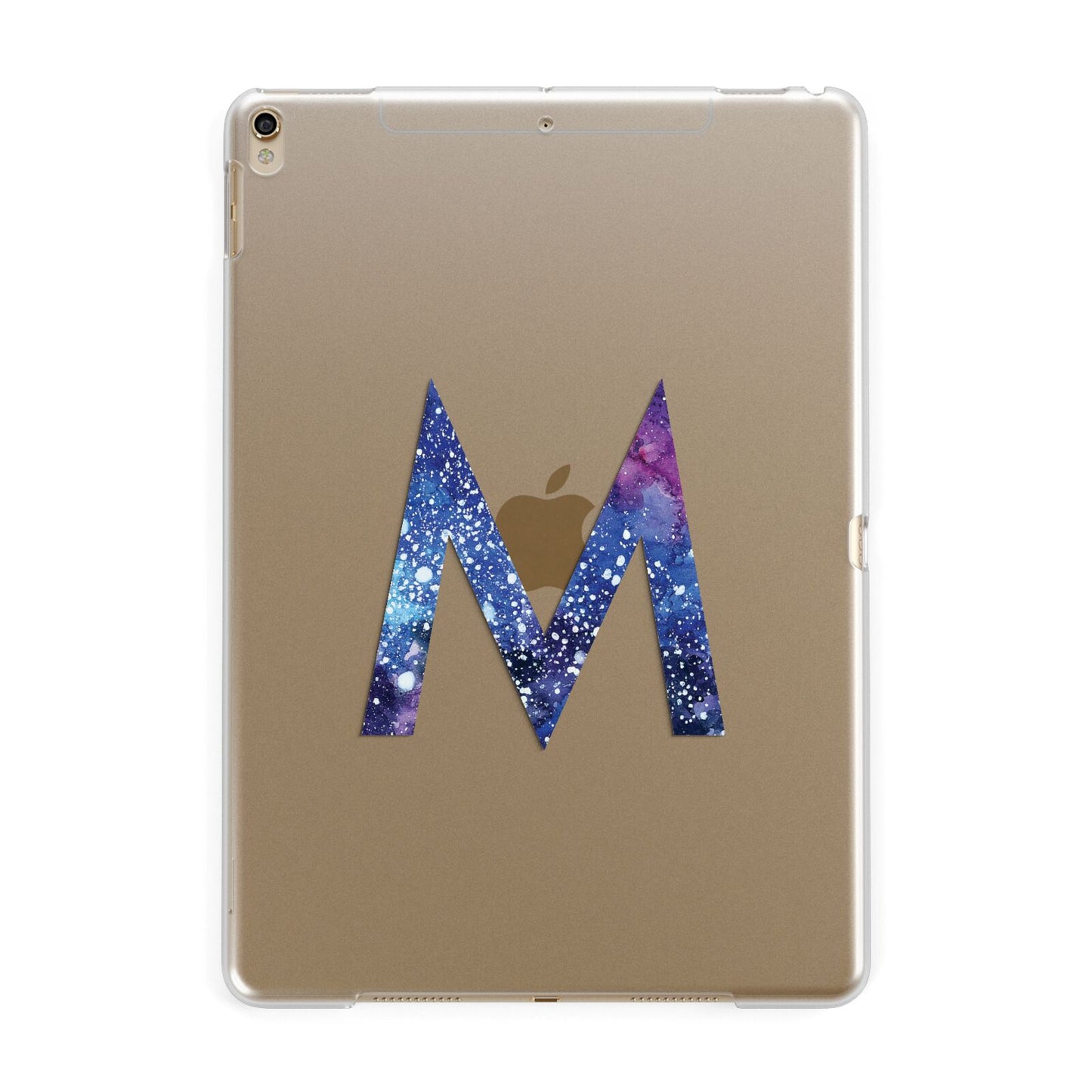 Personalised Blue Space Initial Clear Custom Apple iPad Gold Case