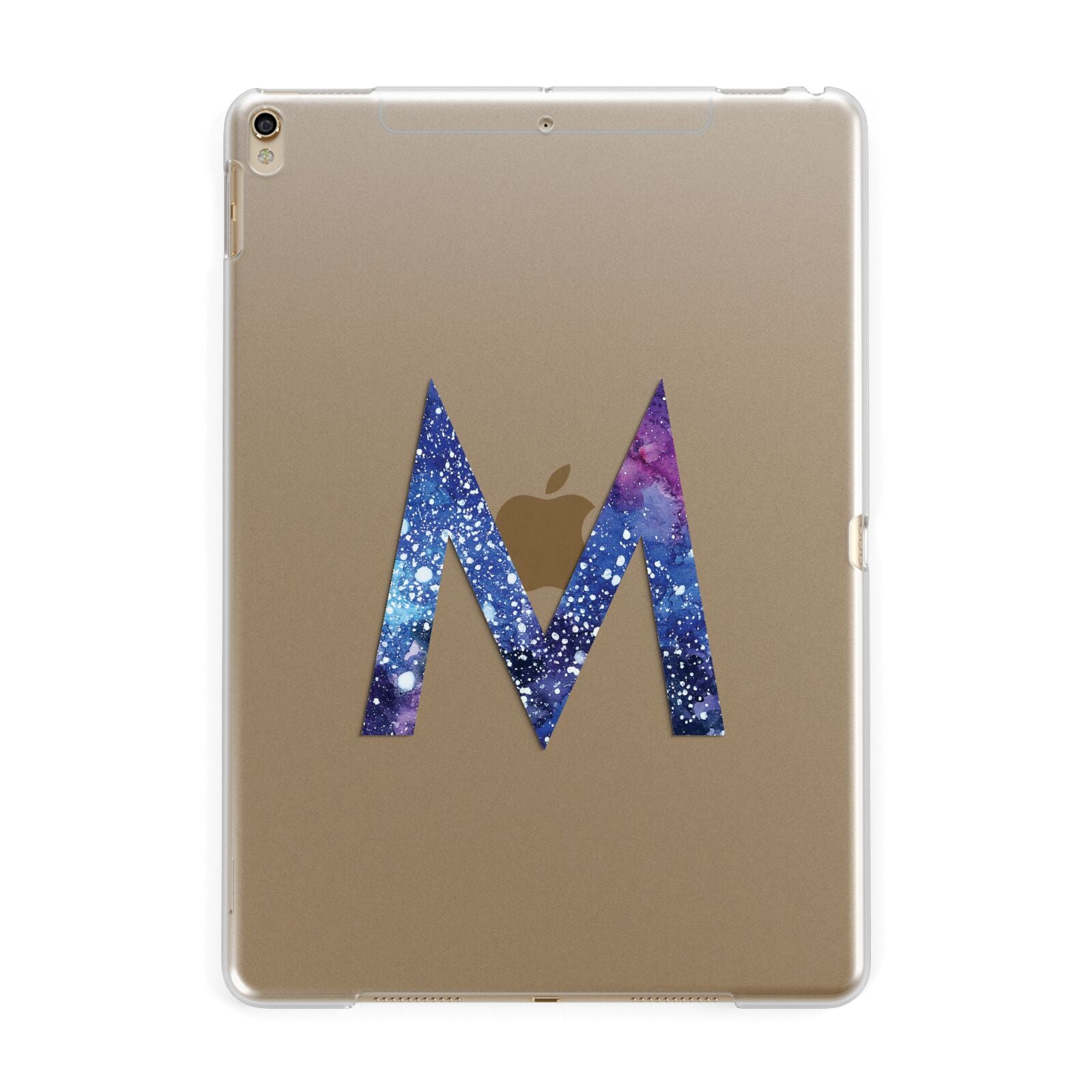 Personalised Blue Space Initial Clear Custom Apple iPad Gold Case