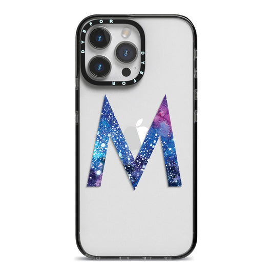 Personalised Blue Space Initial Clear Custom iPhone 14 Pro Max Black Impact Case on Silver phone