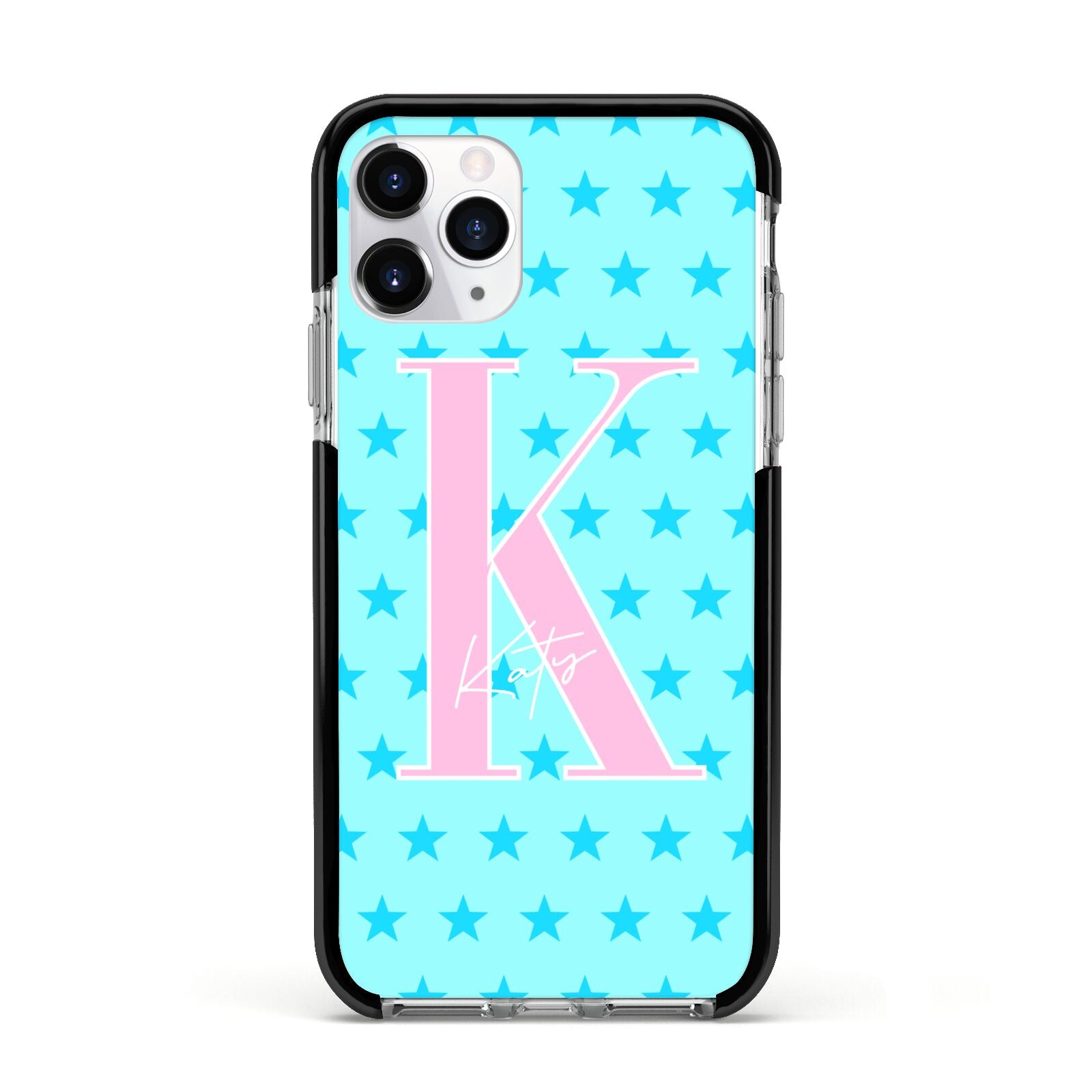 Personalised Blue Stars Apple iPhone 11 Pro in Silver with Black Impact Case