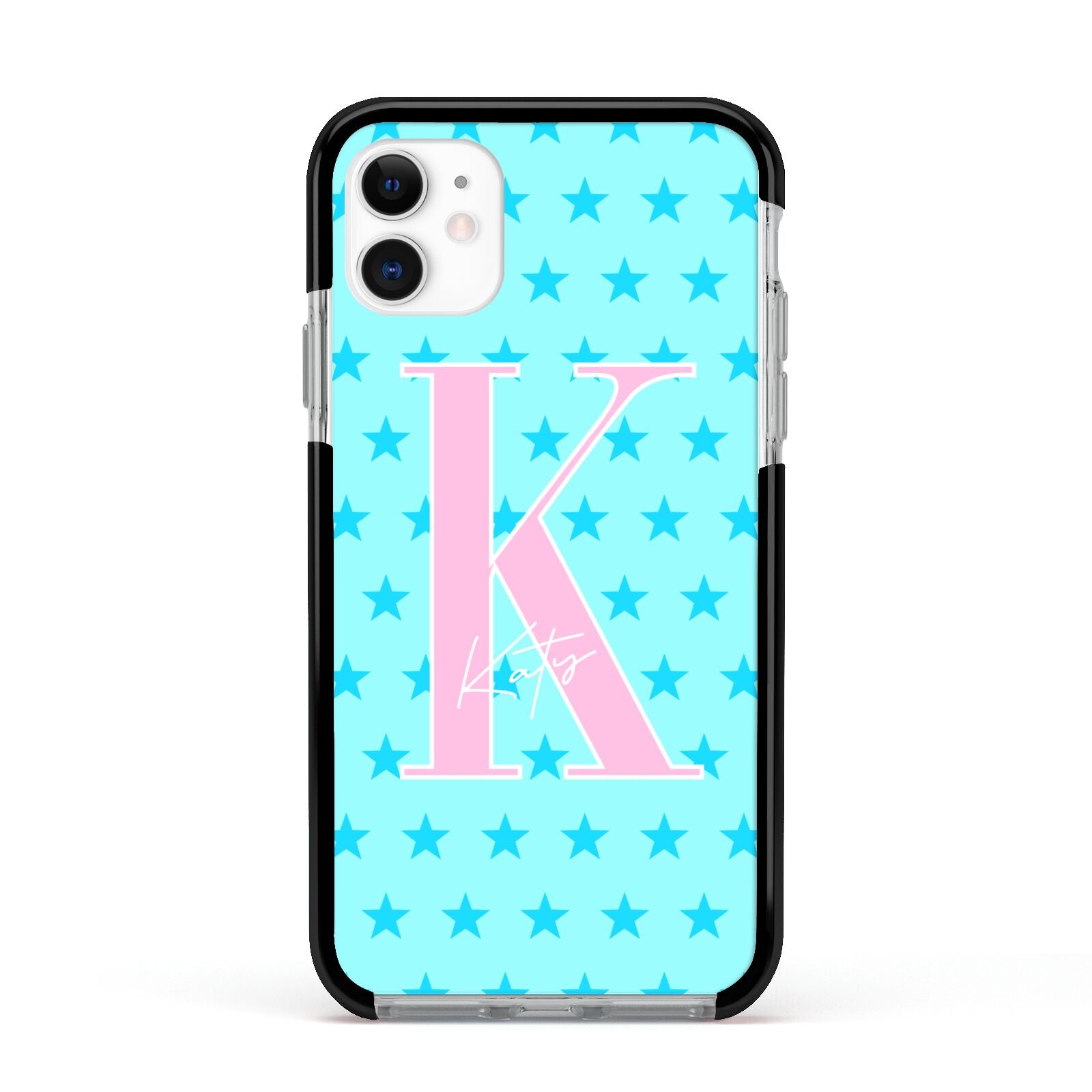 Personalised Blue Stars Apple iPhone 11 in White with Black Impact Case