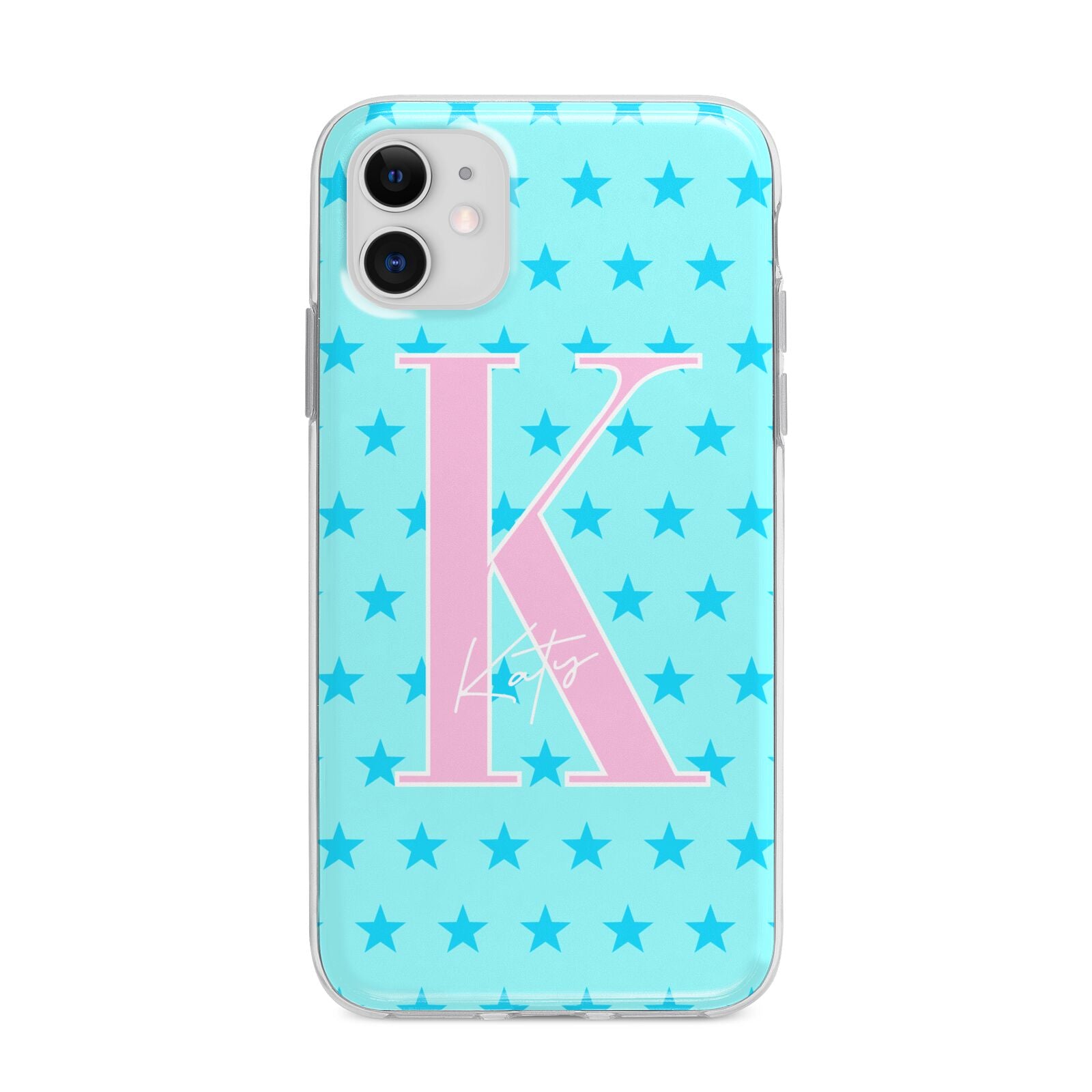 Personalised Blue Stars Apple iPhone 11 in White with Bumper Case
